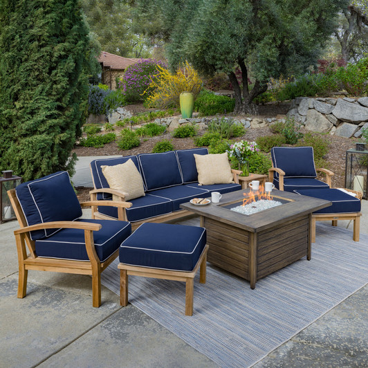 Teak 7pc Sofa and Fire Table Set with Sunbrella® Cushions