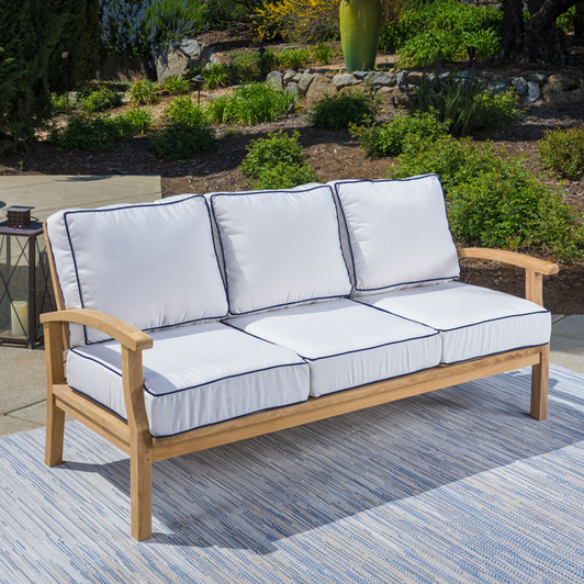 teak patio sofa with sunbrella cushions