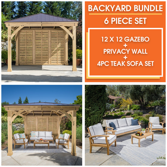 4-piece teak sofa set with gazebo and privacy wall