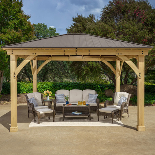 Gazebo set with wicker sofa furniture