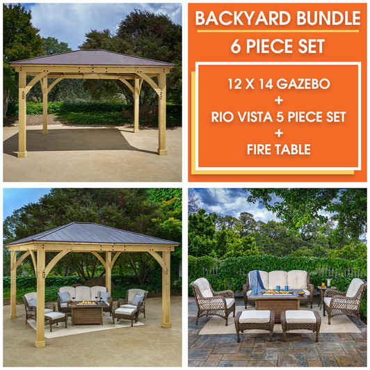 Gazebo seating set with fire table