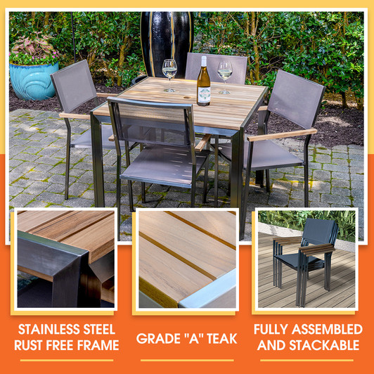 steel and teak dinning