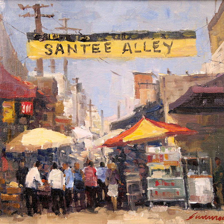 Junn Roca painting - Calle Jom Santee - Los Angeles