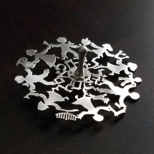 Stainless Steel Dreidel with dancers in joyous celebration design by Melanie Dankowicz