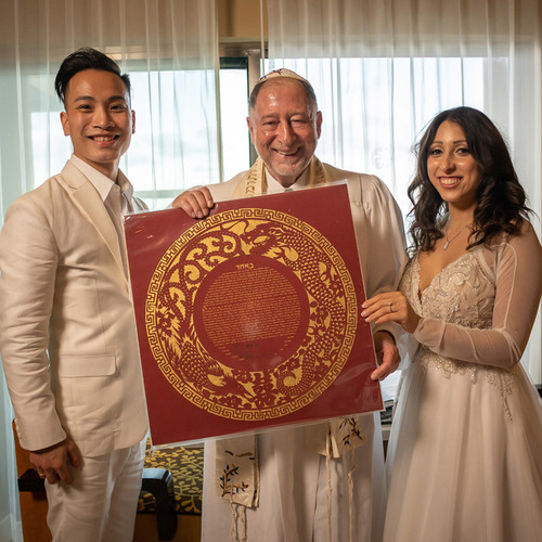 Papercut Dragon Ketubah displayed at wedding by Melanie Dankowicz Papercut Dragon Ketubah displayed at wedding by Melanie Dankowicz