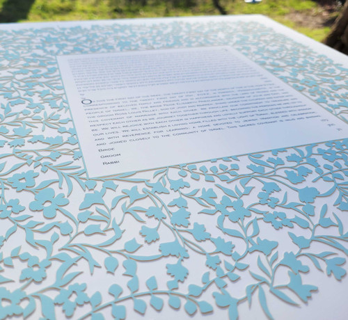 Flowery Lace Square Ketubah in Sea Blue by Melanie Dankowicz