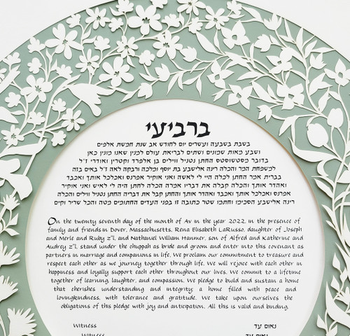 Close-up of Garden Ketubah in Sage Green by Melanie Dankowicz
