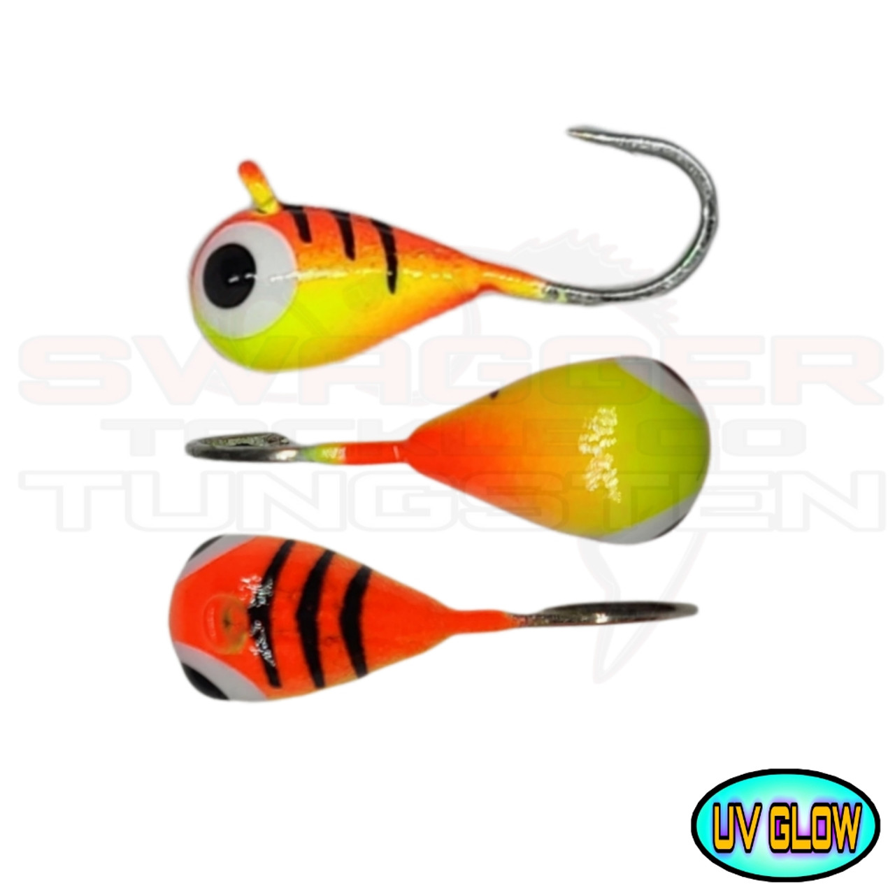 Celsius Tungsten Stunner Jig Ice Fishing Hook, Glow Red Tiger, 1/16 oz. 