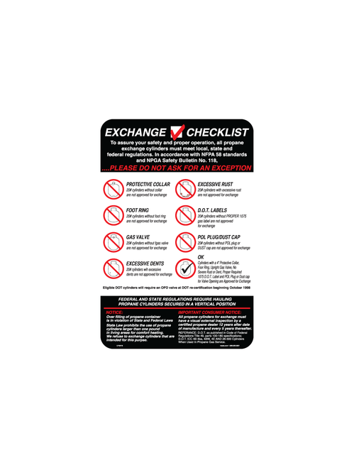 Exchange Checklist for Propane Cylinders Sign
