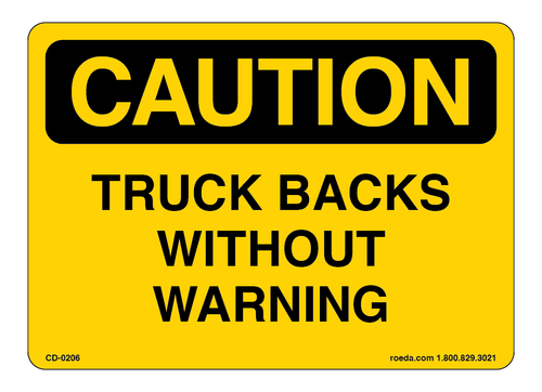 CD-0206 Caution Truck Backs Without Warning Decal (5" x 7")