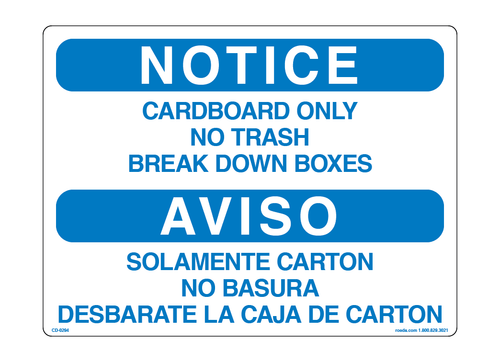 CD-0294 Notice Cardboard Only No Trash / SPANISH Decal