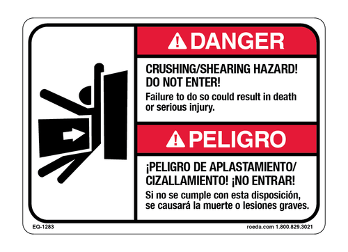 EQ-1283 Danger Crushing/Shearing Hazard / Spanish Decal