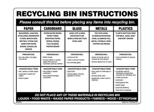 RD-0813 Recycling Bin Instructions Decal
