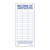 4" x 9" portable toilet sanitization record decal with 3 columns for tracking date, time, driver, or cleaning service; blue on white hygiene log sticker for events and construction sites.