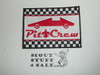 Pinewood Derby Pit Crew Patch, Generic BSA Cub Scout Patch, wht twill with blk c/e