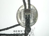 Philmont Scout Ranch,STERLING Silver Philmont Brand Bolo tie with braided leather cord and silver tips