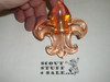 Molded Plastic Fleur-de-lis Neckerchief Slide, orange with plastic box by J-Mar