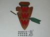 Wood Carved WWW on Arrowhead with Arrow Neckerchief Slide, very nice