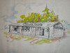 1970's Original Artist's Rendition Trading Post/Ranger's House Camp Emerald Bay