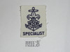 Sea Scout Position Patch, Specialist on white twill, 1960's, MINT