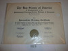 1957 Intermediate Training Professional BSA Certificate, presented