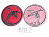 Duck Patrol Medallion, Red Twill with red rubber backing, 1955-1971