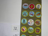 1980's Boy Scout Merit Badge Sash with 24 rolled edge Merit badges, #72