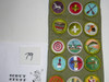 1970's Boy Scout Merit Badge Sash with 21 rolled edge Merit badges, #79