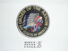 Order of the Arrow Multi color Indian Head Logo Patch, black background and blue bdr
