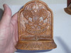 boy scout sorrocco pressed wood book ends, 4 wide by 5.25 tall, one has been repaired, has minor chips