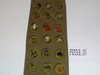 1940's Boy Scout Merit Badge Sash with 12 wide crimped & 19 crimped merit badges, #FB9