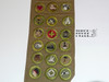 1940's Boy Scout Merit Badge Sash with 24  (crimped, fine twill and tan cr.) merit badges, fine twill star and life, Eagle patch, other ranks and tons of Kansas City Event/camp, #FB16