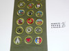 1950's Boy Scout Merit Badge Sash with 26 Khaki Crimped Merit badges, #FB30