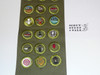 1950's Boy Scout Merit Badge Sash with 30 Khaki Crimped Merit badges, #FB41