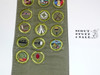 1950's Boy Scout Merit Badge Sash with 23 Khaki Crimped Merit Badges, #FB53