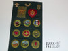 1950's Explorer Scout Merit Badge Sash with 21 Crimped Merit badges, 2 rank patches, Camp Irondale Felts, St. Louis Council Patches and some pins, #FB56