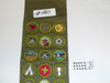 1960-70's Boy Scout Merit Badge Sash with 26 Rolled Edge Merit badges, #FB67