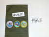 1980's Boy Scout Merit Badge Sash with 3 Rolled Edge Merit badges, #FB74