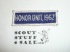 Lake Arrowhead Scout Camps, Honor Unit Segment Patch, 1962