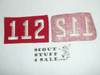 1940's Red Troop Numeral "112", felt, gauze back, Unused