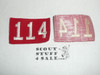 1940's Red Troop Numeral "114", felt, gauze back, Unused