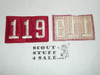 1970's Red Troop Numeral "119", fully embroidered, Unused