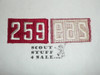 1970's Red Troop Numeral "259", fully embroidered, Unused