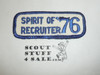 Recruiter Patch, 1976, Spirit of '76, wht twill, blue r/e bdr