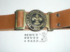 Boy Scouts of Greece Cast Belt Buckle on Leather Belt, Very good condition