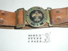 Boy Scouts of Greece Cast Belt Buckle on Leather Belt, shows wear