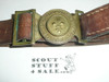 Boy Scouts of Unknown Country Cast Belt Buckle on Leather Belt, shows some wear