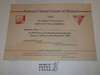 1944 Pioneer Trails Council Grand Court of Honor Certificate