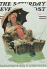 GONE FISHING, Norman Rockwell Artwork Postcard, Saturday Evening Post, #611-081