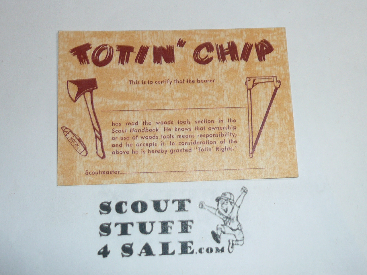 Totin' Chip Card for Boy Scout Knife Training, blank, 1271 printing